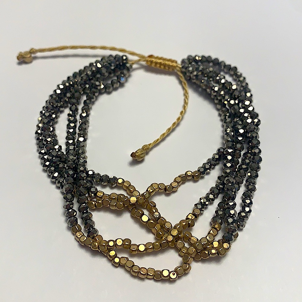 Gold & Hematite Crystal Multi-Strand Adjustable Bracelet NEW
